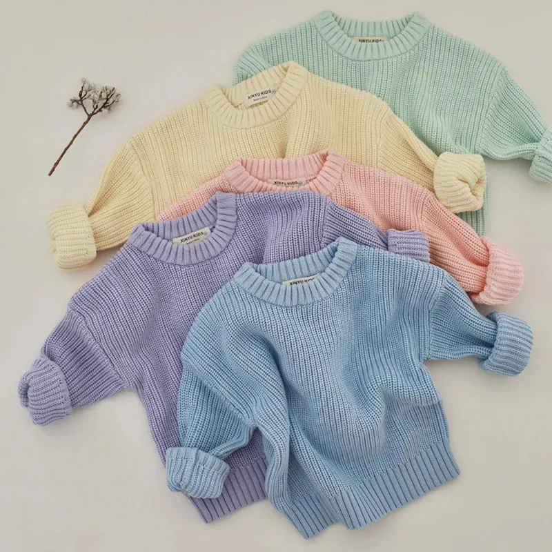 Pullover Autumn Toddler Girls Sticked Pullout 06y Baby Loose tröja Stickad vinter Baby Boys and Girls Clothing Round Neck Baby Coat 231102