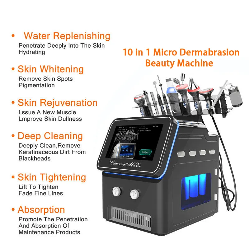 Portable 10 dans 1 Hydro Facial Microdermabrasion Dispositif de nettoyage en profondeur Élimination de l'huile Noir Traitement de l'acné aqua peetre peau Hydrating épurateur exfoliant
