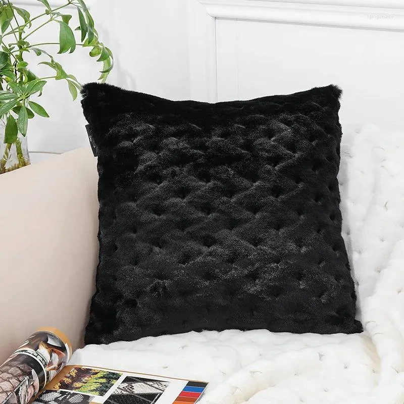 Oreiller Fausse Fourrure Tufting Couverture Décoration Blanc Et Noir Géométrie Canapé Cas À La Main Pour Le Salon