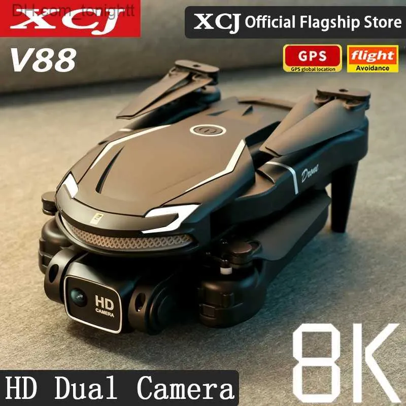 Drohnen XCJ V88 Drohne 4K Professionelle HD-Luftbildfotografie 8K GPS Dual-Kamera Omnidirektionale Hindernisvermeidungsdrohne 5000M Q231102