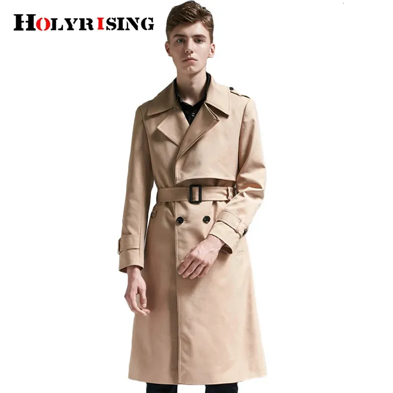 Herren Wollmischungen Holyrising S-6XL Langer Trenchcoat Männer Gabardina Homme Klassischer britischer Windjacke Zweireihiger solider beige Windmantel 18495-5 231101