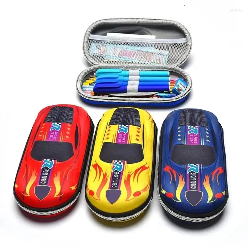 Étuis à crayons de voiture de course, étui d'école de dessins animés pour enfants, boîte de papeterie en plastique EVA PU, sac mignon pour garçon