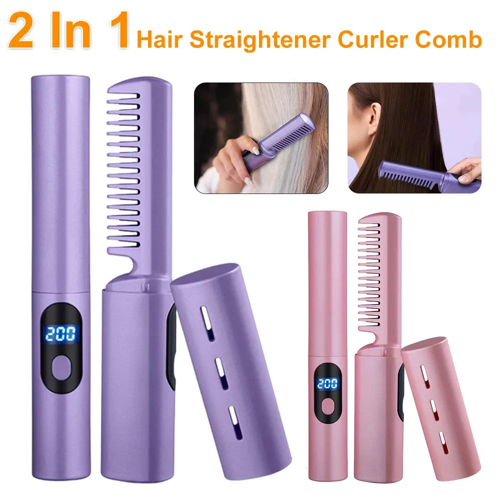 Hair Straighteners 2In1 Lazy Straightener Curler Comb SB Rechargeable Fast Heating Straight Styler 231101