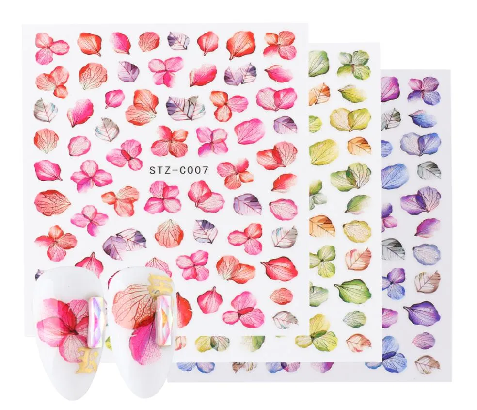 Flor real adesivos de arte do prego 3d decalques adesivos folha borboleta maple unhas design colorido decoração envolve chstzc01119897168