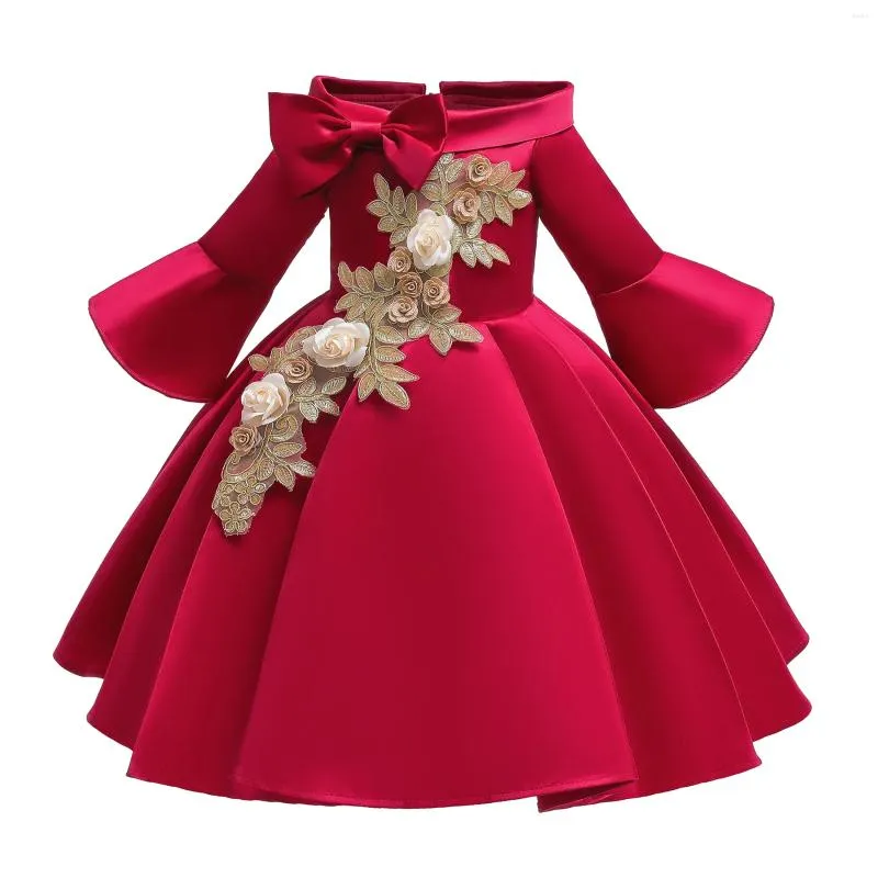 Sukienki dla dziewczynek Red Satin Satin Halloween Costume for Kids Flower One Piece Suknia Dziewczyny urodziny