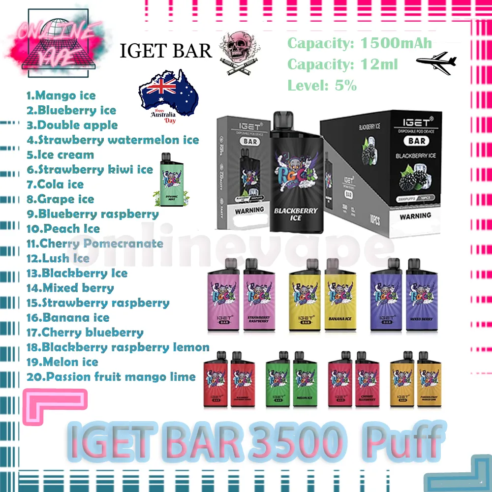 Original IGET BAR 3500 Puff Disposable Vapes Pen E Cigarette 5