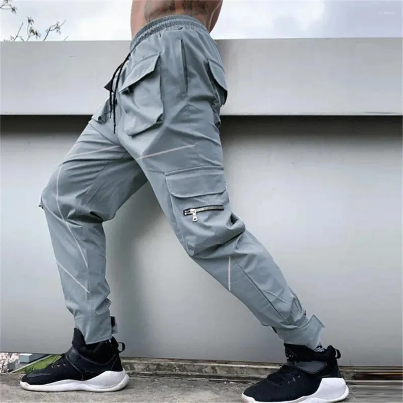 Pantaloni da uomo Cargo 2023 Uomo Sport Casual Trendy Allentato Dritto Riflettente Corsa Pantaloni da allenamento Pantaloni da jogging
