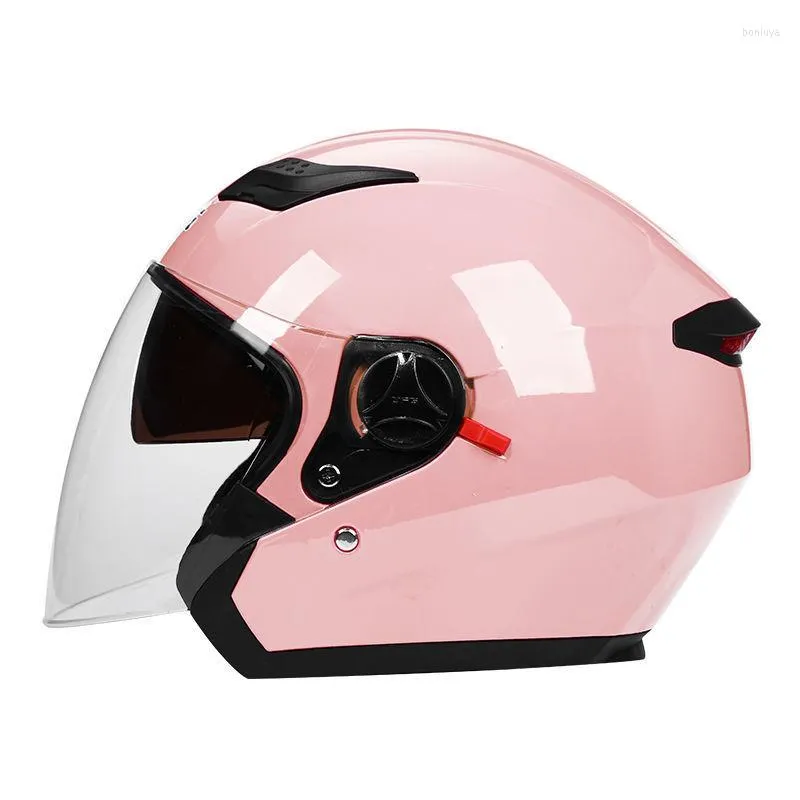 Casques de moto Casque Dames Quatre Saisons Général Demi Double Miroir Hiver Chaud Batterie Voiture Homme Chapeau