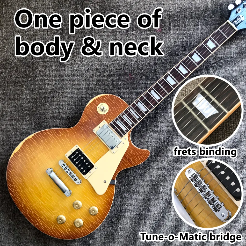 Custom shop, made in China, chitarra elettrica Relic di alta qualità, manico monopezzo, rilegatura tasti, ponte Tune-o-Matic, spedizione gratuita