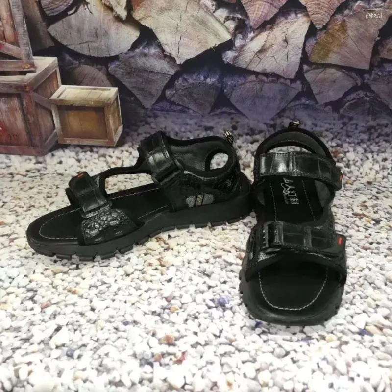 Sandali moda vera vera pelle di coccodrillo uomo sandalo estivo scarpa durevole solido spiaggia sandali neri
