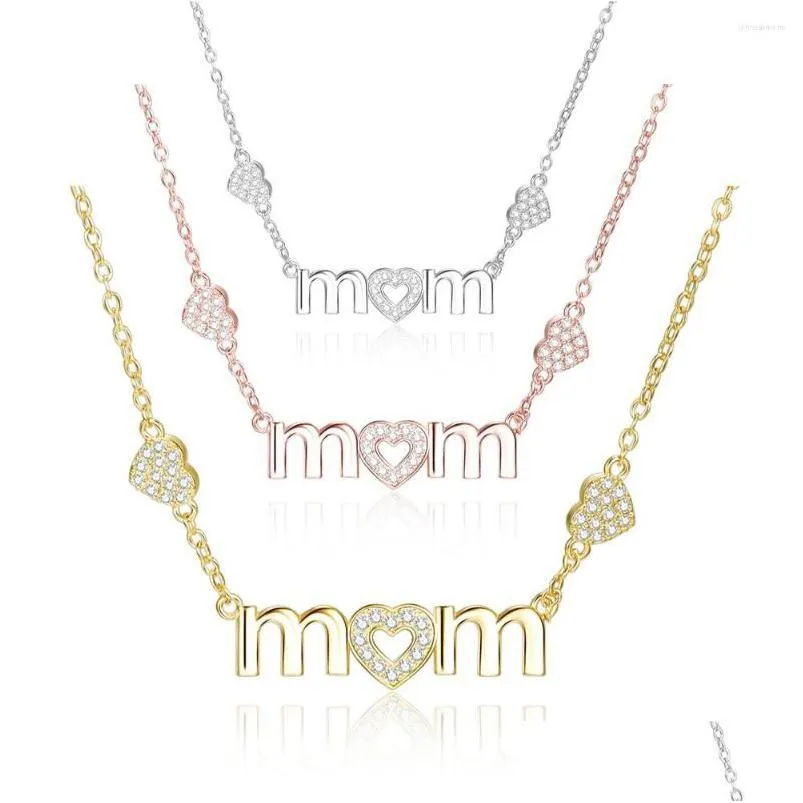 Colliers pendentif fête des mères maman lettre cristal coeur collier pour mère cuivre chaîne strass Mama Je Dhgarden Dhwyn