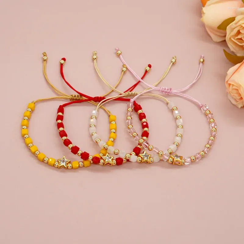 Bracelet en perles de riz, bloc de couleurs originales, tricot à la main, bohémien, réglable, étoile à cinq branches, mode Simple perlé