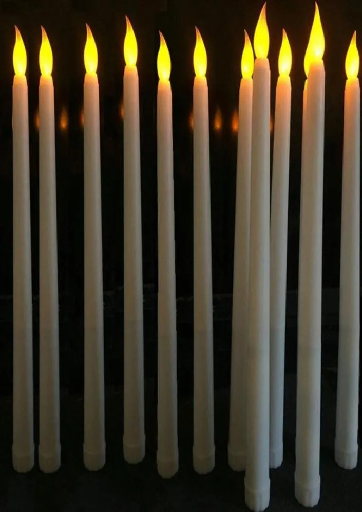 30 pezzi 11 pollici LED alimentato a batteria tremolante senza fiamma Lampada a candela conica in avorio Stick Decorazioni per la tavola di casa di nozze 28 cm Ambra Y2017551095