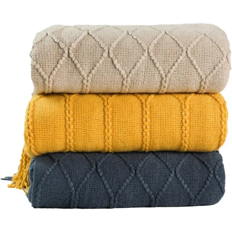 Blankets Inya Knitted Blanket Solid Color Waffle Embossed Blanket Nordic Decorative Blankets for Sofa Bed Throw Chunky Knit Throw Plaids 231101