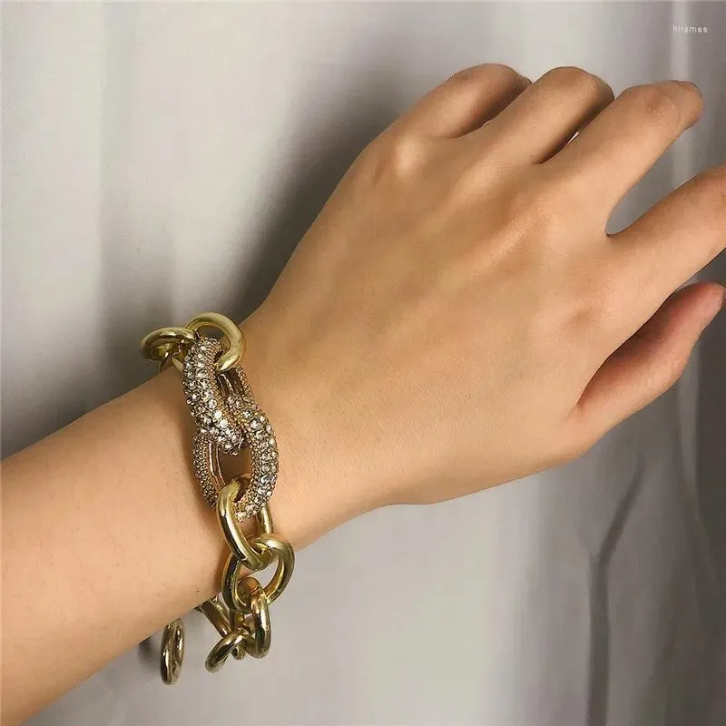 Link Bracelets Gold Silver Color Punk Cuban Crystal Chain For Women Simple OT Buckle Charm Bracelet Jewelry