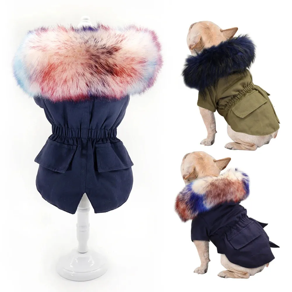 Hundkläder varma vinterhundkläder lyxiga päls hundrock hoodies för små medelstora hund vindtät husdjurskläder fleece fodrad valpjacka 231101