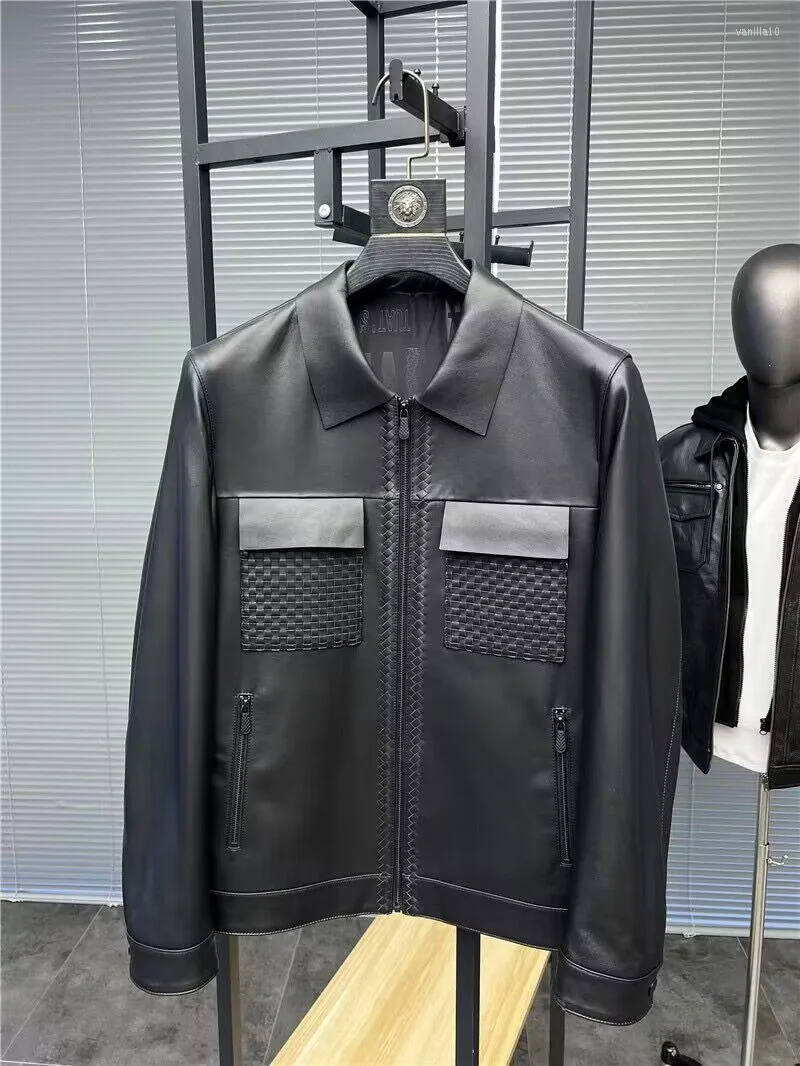 Men's Jackets Leather Jacket Classic Luxury Braid Sheepskin Clothes Men's Turn Down Collar Motorcycle Autumn Winter Coat