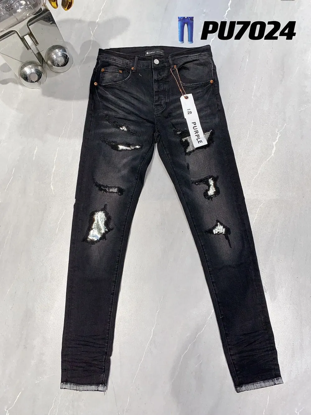 Mens Jeans 2024 Purple Brand Solid Streetwear Fashion Black