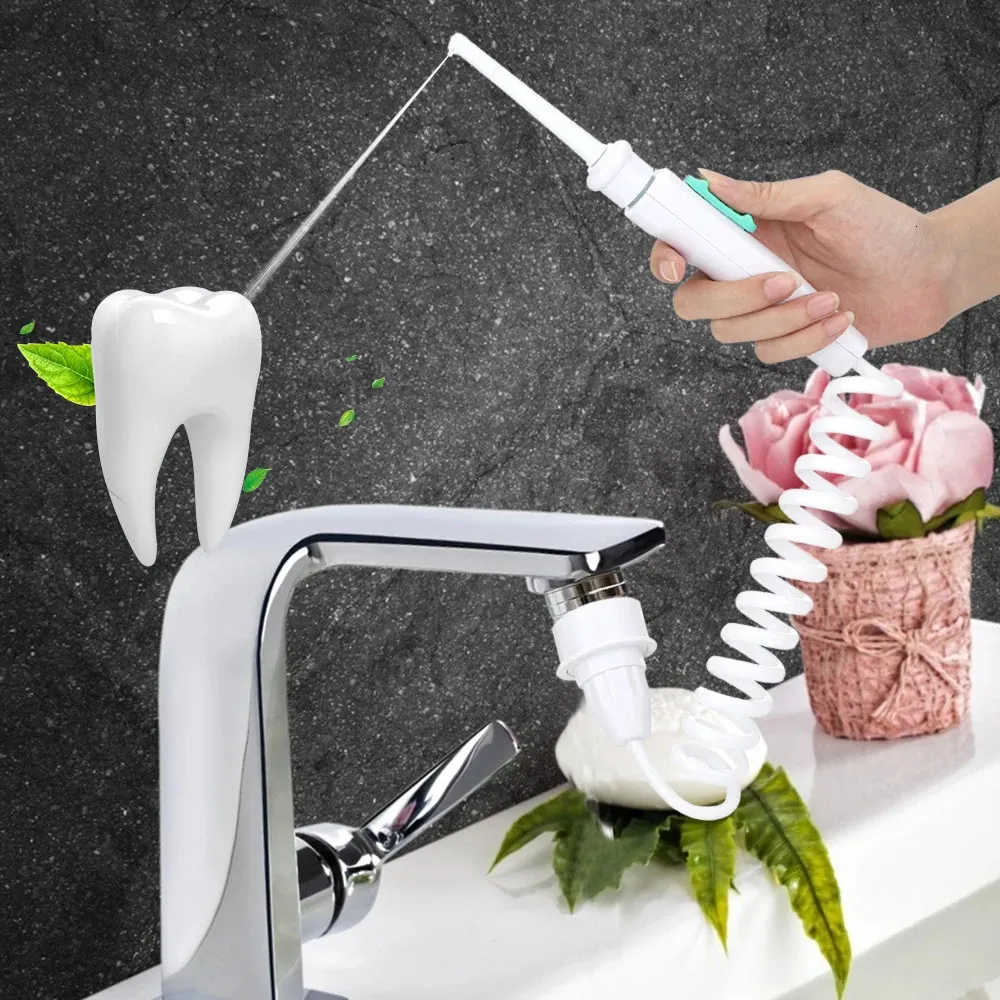 Andra munhygien Portable Dental Water Flosser Oral Irrigator Faucet Jet Tandpocktänder Tänder Rengöring Verktyg med spray munstycke Tandbrush 231101