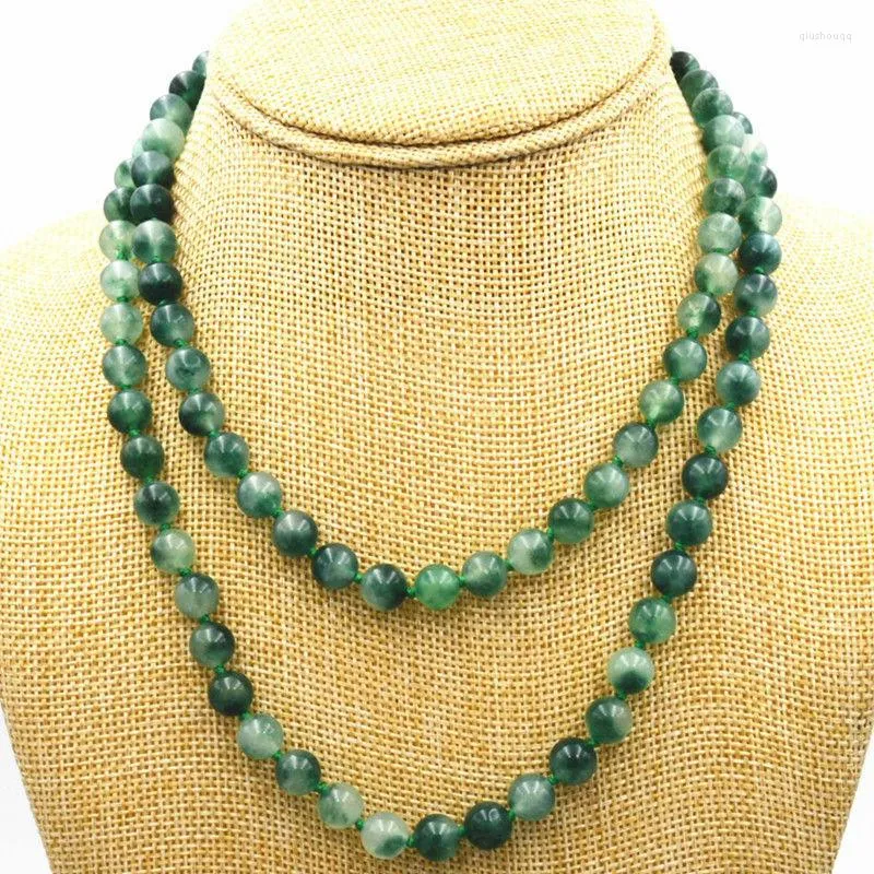 Kettingen Mooie 8 mm Wit groene Emerald edelsteen kralen sieraden ketting 35 "