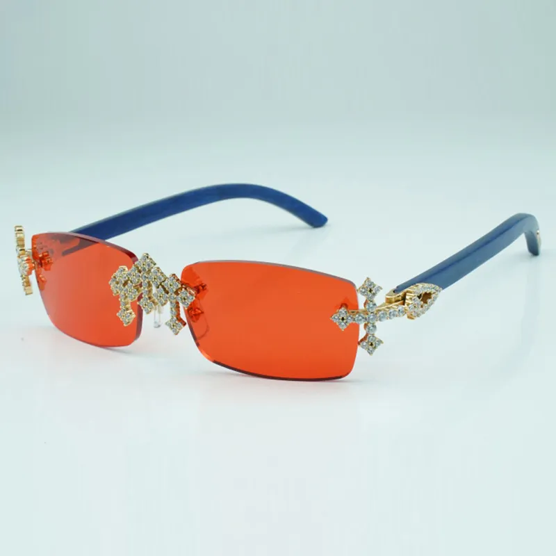 Cross diamond cool sunglasses with natural blue wooden legs  display picture 1