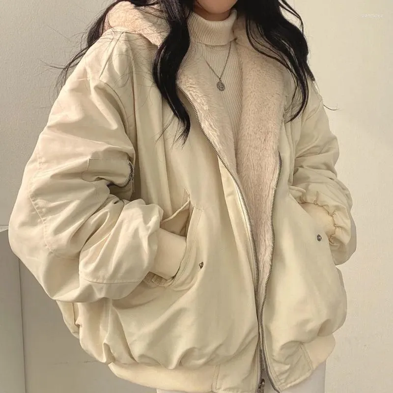 Damen Trenchcoats Winterkleidung Frauen verdicken warme Parkas Übergroße Kawaii Kapuzenmantel Ladies Korean Fashion Casual Loose Zip Up Jacken