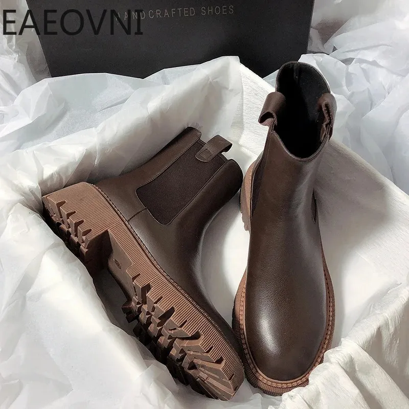 Stövlar Autumn Winter Women Ankle Boots Fashion Round Toe Slip On Ladies Casual Short Boots Thick Bottom Chelsea Shoes 231102