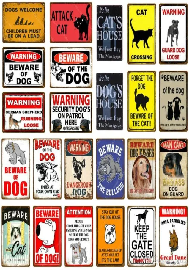 2021 Metal Signs Retro Warning Danger Metal Tin Sign Beware Of The Dog Cat On Guard Wall Plaque Poster House Painting Christmas De1210688