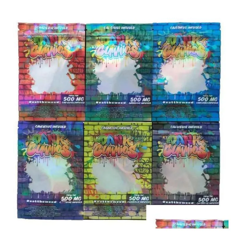 Sacos de embalagem Atacado holográfico úmido Gummies Edibles Embalagem Mylar Bag 500mg Comestível Stand Bolsa Holograma Smellproof Retail Pack Dhimt