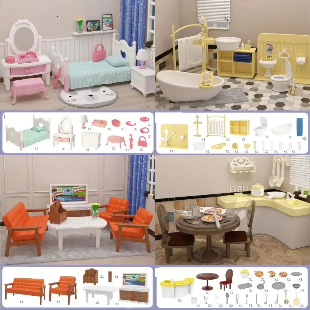 Bebek Ev Aksesuarları Orman Hayvan Ailesi 112 Dollhouse Mobilya Yatak Odası Mutfak Banyo Seti Minyatür Simülasyon Bebekleri Diy Oyuncaklar 231102