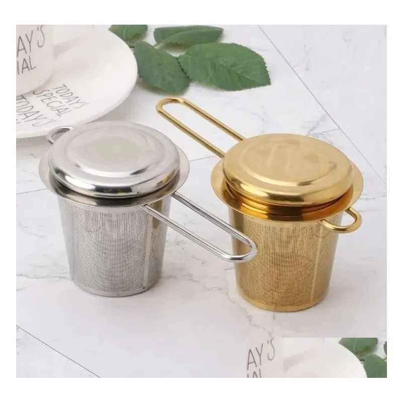 Coffee Tea Tools Ups Reusable Mesh Tool Infuser Stainless Steel Strainer Loose Leaf Teapot Spice Filter With Lid Cups Kitchen Acce Dh6Mk