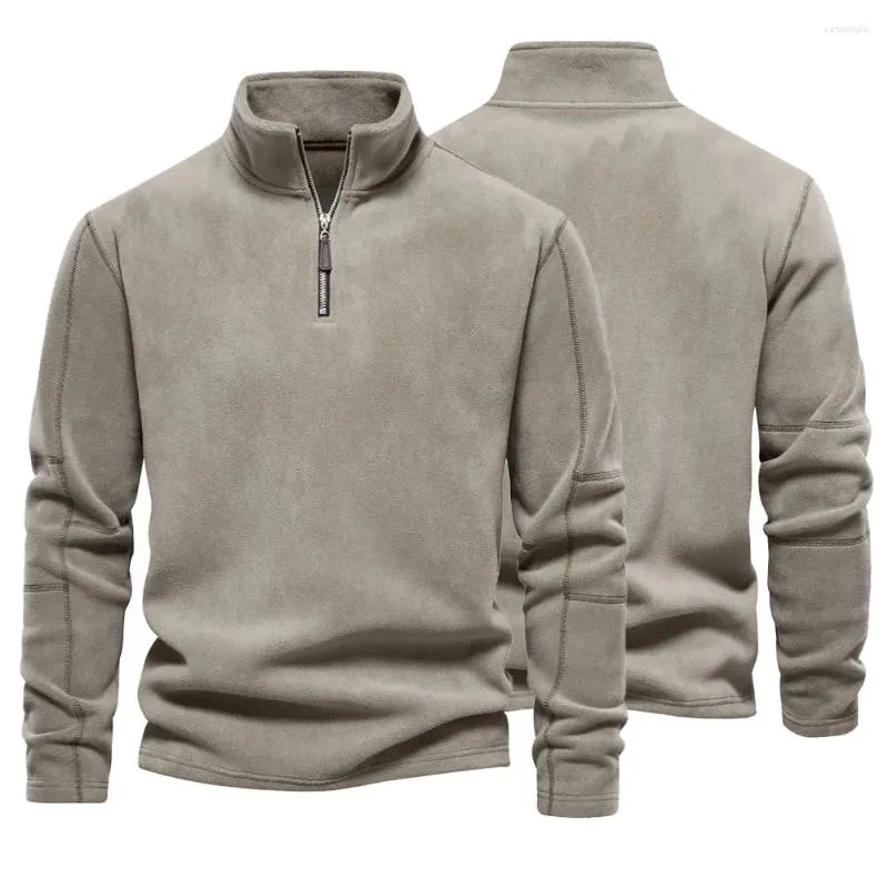 Sweats à capuche pour hommes Sweat-shirts d'hiver pour hommes Couleur unie Épaissir Veste chaude Fermeture éclair Col Pull Sweat-shirt Polaire de qualité Colthing