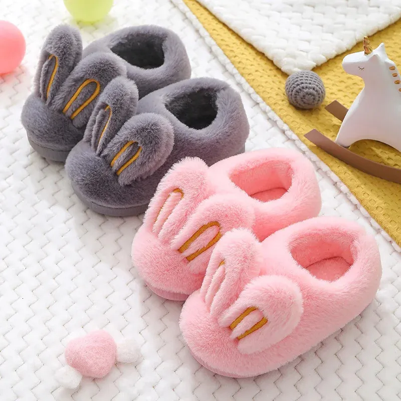 Slippers Cute Rabbit Ears Children Furry Autumn Winter Warm Home Indoor Cotton Fluffy Comfort NonSlip Boys Girls Shoes 231101