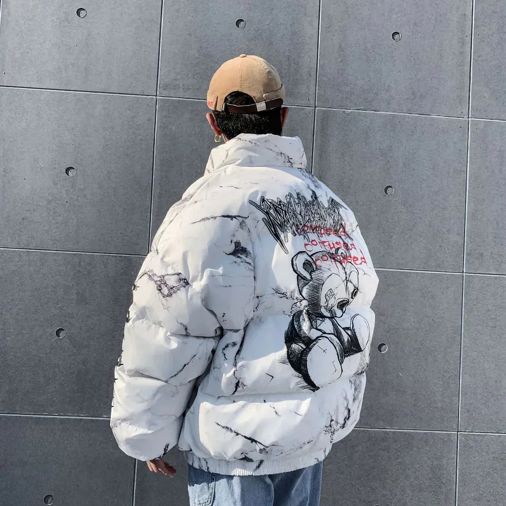 Hurt Bear Print Printed Himalayan Down Parka Hip Hop Winter