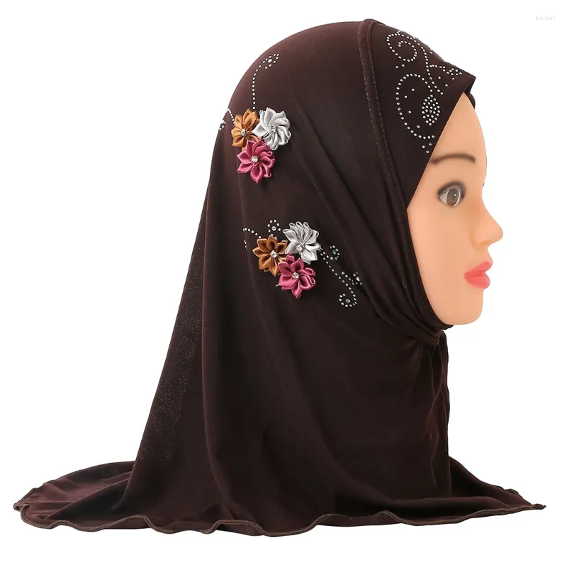 Vêtements ethniques 2-6 ans Enfants Filles Fleur Hijab Musulman One Piece Ai Amira Foulard Pull Prêt À Porter Wrap Tête Islamique