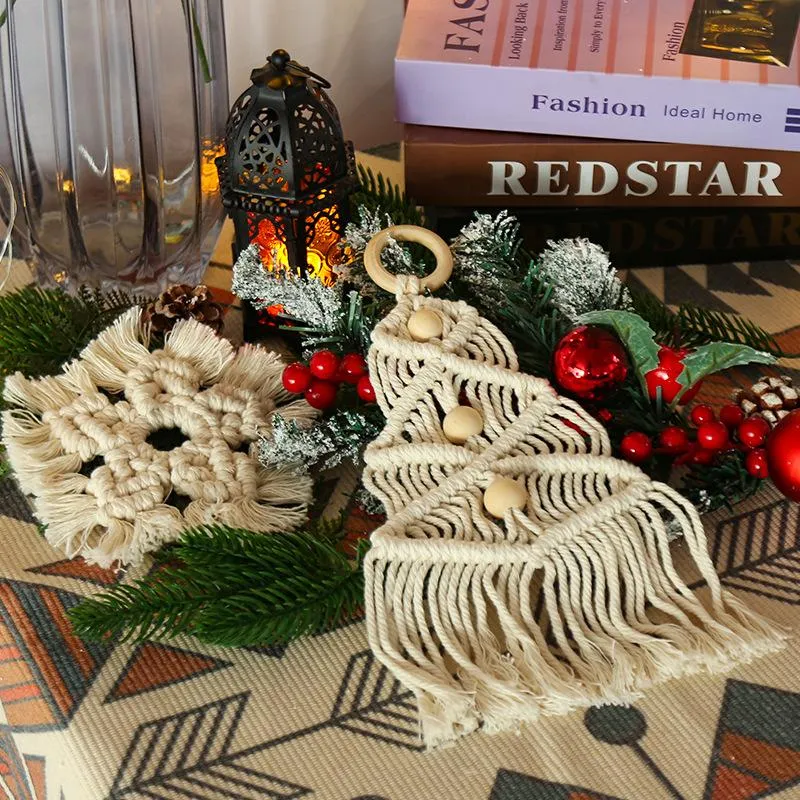Décorations de Noël Mur décoré avec arbre Flocon de neige Décoration de fête Nordique Cordon tissé à la main Tapisserie d'ambiance de mariageNoël
