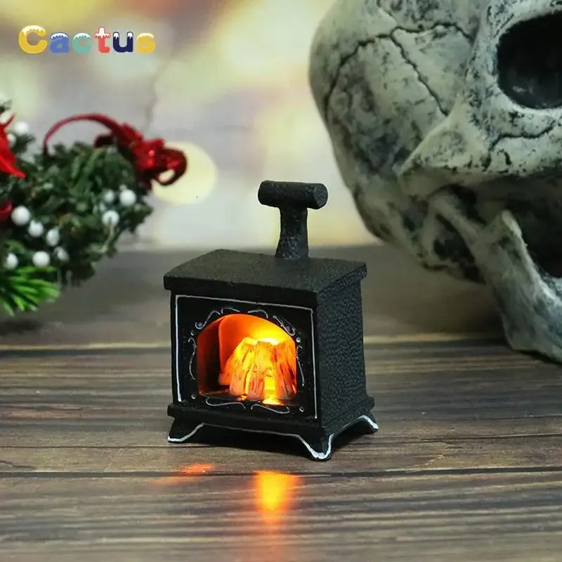 Doll House Accessories 1Pcs 1 12 Dollhouse Miniature Simulation Illuminated Fireplace Model Furniture For Decor Kids Toys Gift 231102