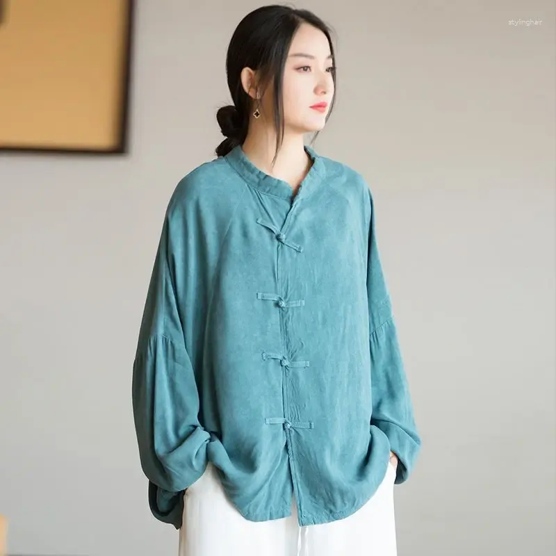 Ethnic Clothing 2023 Summer Autumn Women Zen National Style Linen Shirt Plate Button Loose Versatile Oriental Art Daily Tangsuits Top