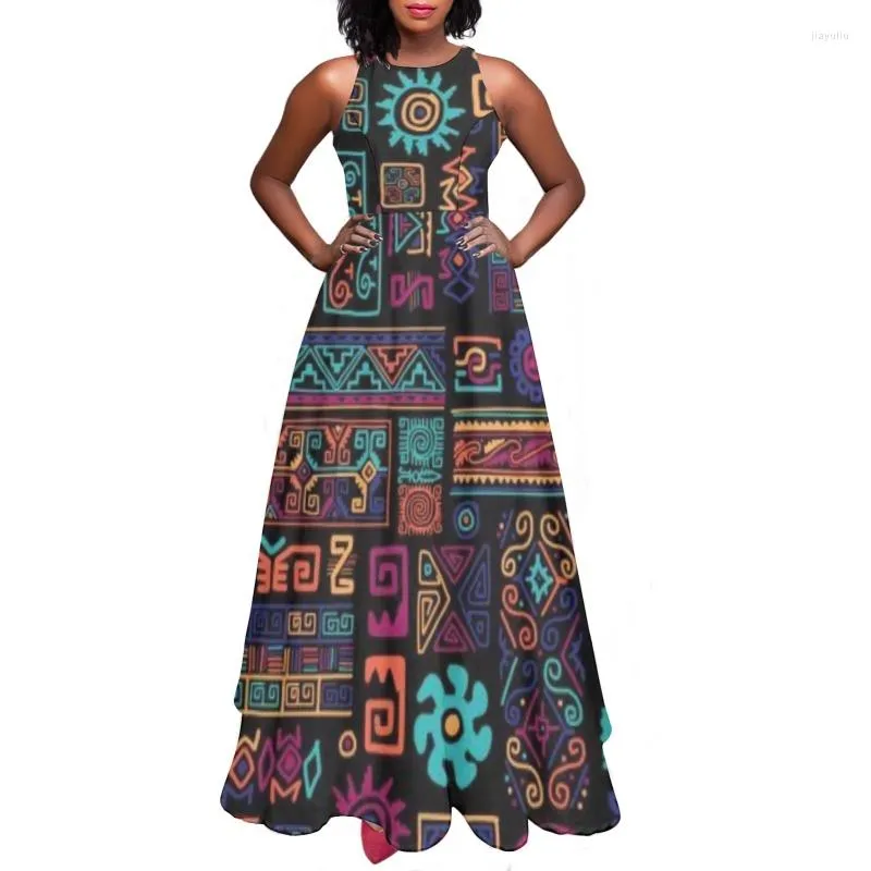 Casual Dresses Beach Vacation Tribal Print Women Long Streetwear Summer Clothes Elegant Maxi Dress for Lady Leisure Girls Vestido Mujer