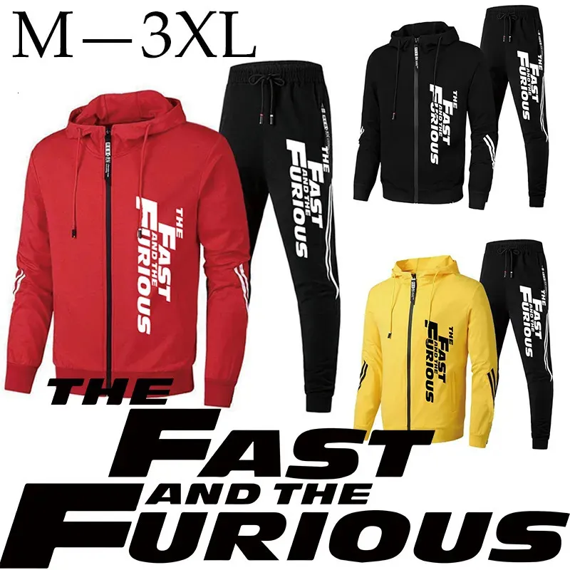 Tute da uomo Tuta da uomo Pantaloni sportivi primaverili e autunnali Set in due pezzi Giacca sportiva con stampa Pantaloni da corsa Cappotto Fast and Furious 231102