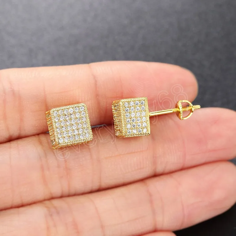 Fashion Trendy Studs Plaqué Or Bling CZ Square Screwbacks Boucles d'oreilles Bijoux Beau cadeau pour les amis