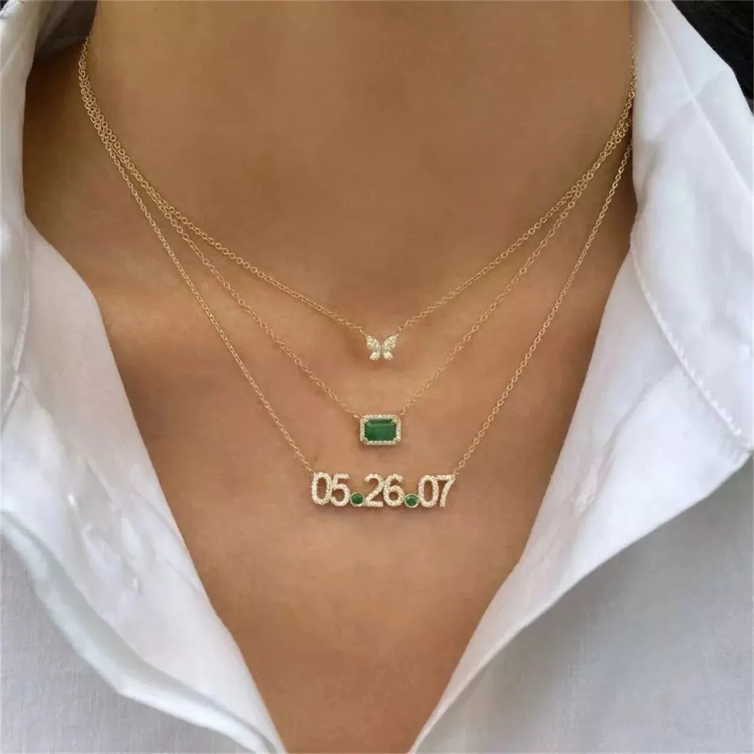 Collares colgantes Collar de fecha personalizado ajustable con piedra de nacimiento personalizado Cubic Zircon Número de año Joyería Regalo de cumpleaños 231102