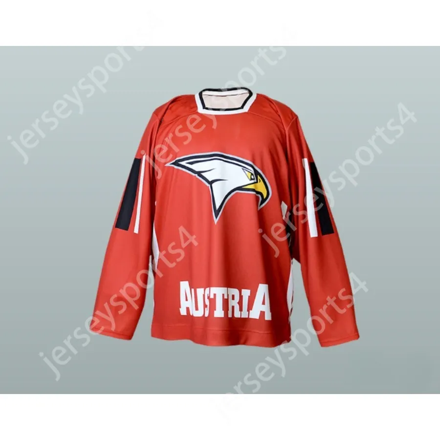 Maillot de hockey personnalisé de l'équipe nationale rouge d'Autriche, cousu sur le dessus, S-M-L-XL-XXL-3XL-4XL-5XL-6XL