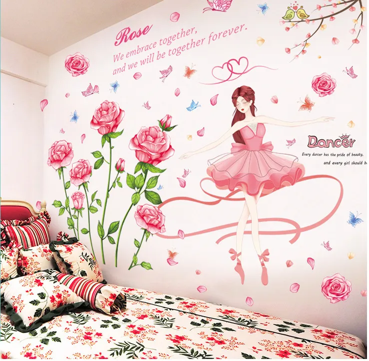 Wall Stickers Fashion Wallpaper Poster Roses Luxury 3D Art Mural Children's Bedroom Decoration Latest Color 230403