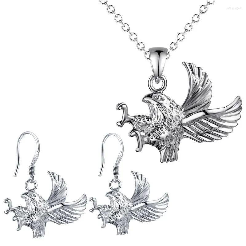 Collana Orecchini Set Argento Colore Aquila Ciondolo Animale Gioielli Moda Cool Street Style Per Donna Buona Qualità