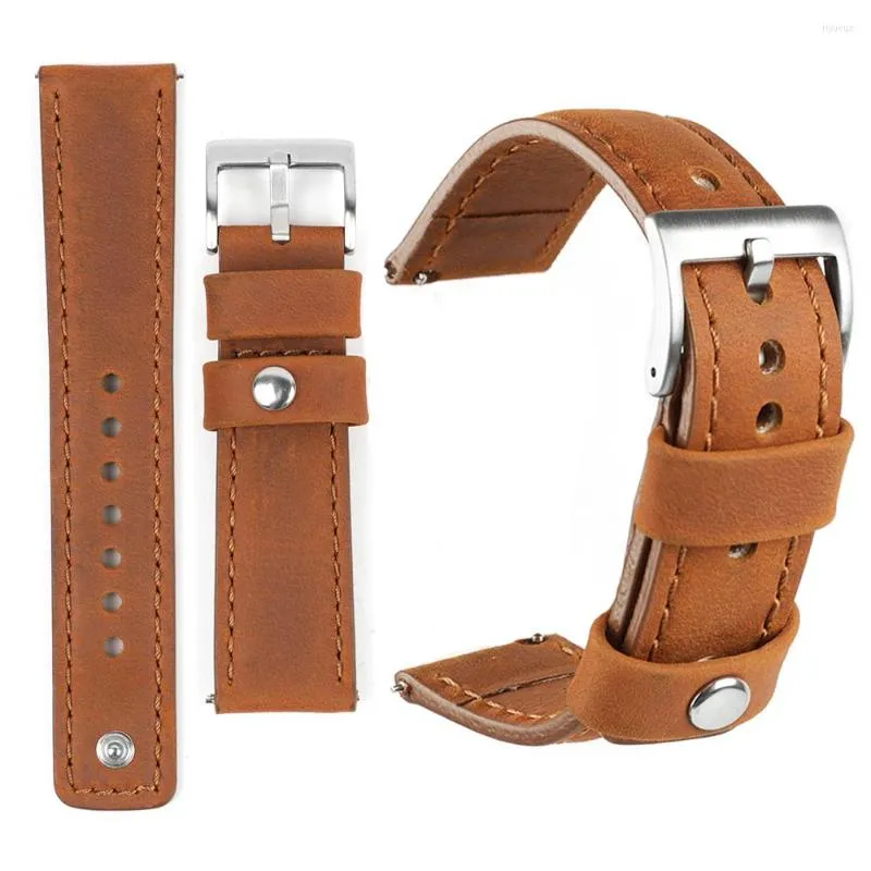 시계 밴드 정품 가죽 링크 루프 스트랩 20mm 22mm 퀵 릴리스 Cowhide Watchband 골키퍼 남성용 액세서리.