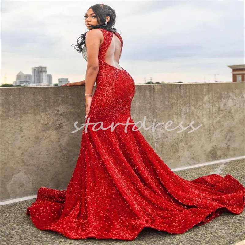 Red Sequin Prom Dress
