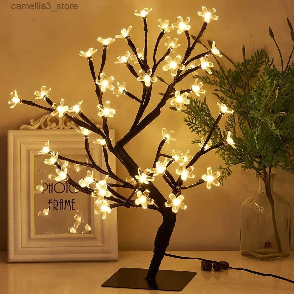 Lâmpadas de mesa LED Decoração Lâmpada de mesa Cherry Blossom Tree Night Lights Nordic Crystal Flower Table Light para quarto cabeceira decorativa lâmpada de mesa Q231104