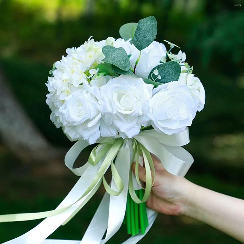 Dekorativa blommor västerländsk brudbrudtärna bröllop bukett konstgjord ros hydrangea macrophylla siden blommepografi rekvisita hem