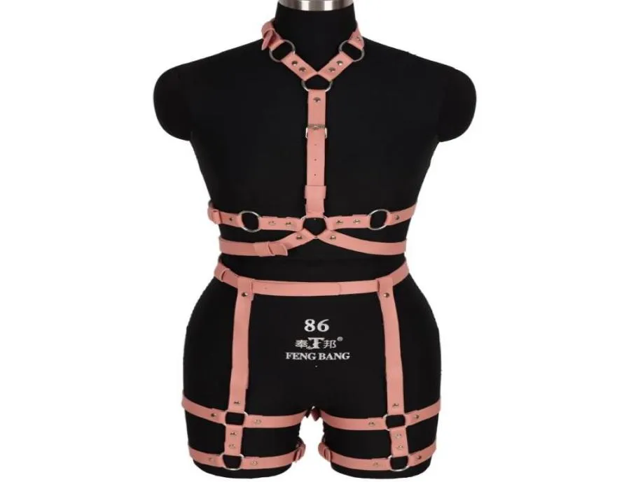 Ceintures Goth Rose Cuir Harnais Anneau Bondage Taille Danse Rave Corps Complet Jarretière Ceinture Sexy Cage Soutien-Gorge Lingerie Jarretelle Shapewear9717251